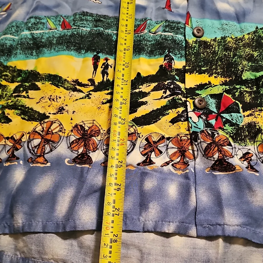 Ocean Current Multicolor Scenic Hawaiian Shirt Mens Large